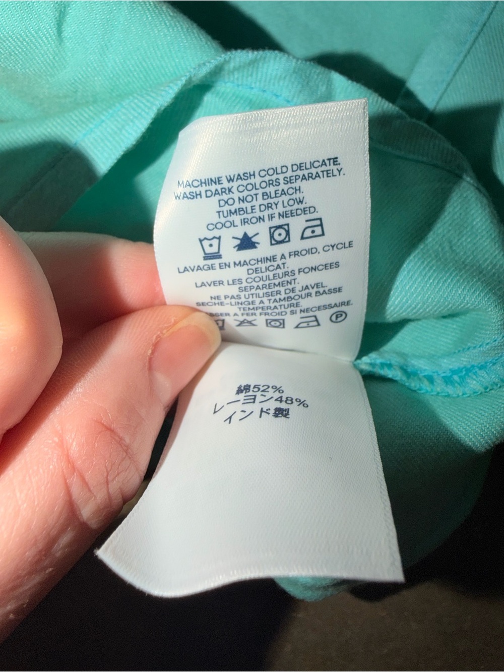 NWT Lands’ End Girls XL 16 Ombre Mint Aqua Button Front Tie Shirt Blue Cotton - Picture 6 of 9